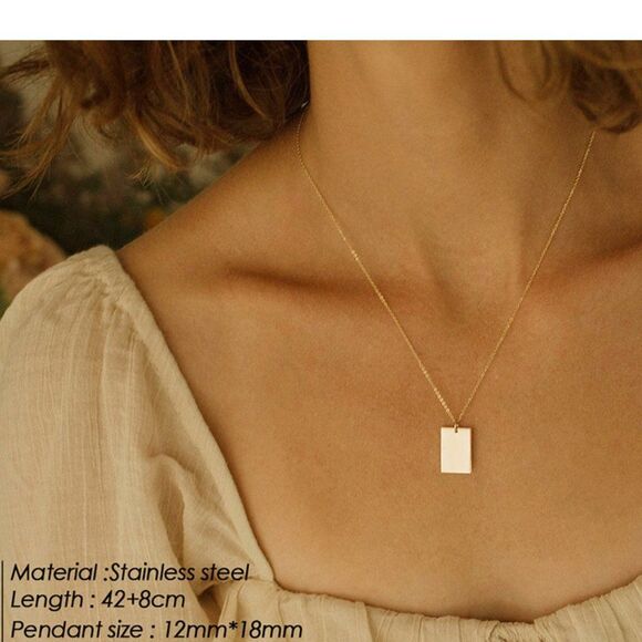 Delicate Layered Necklace Set, Gold Square Pendant Layering Necklace, 14KGold Pl - Picture 2 of 6